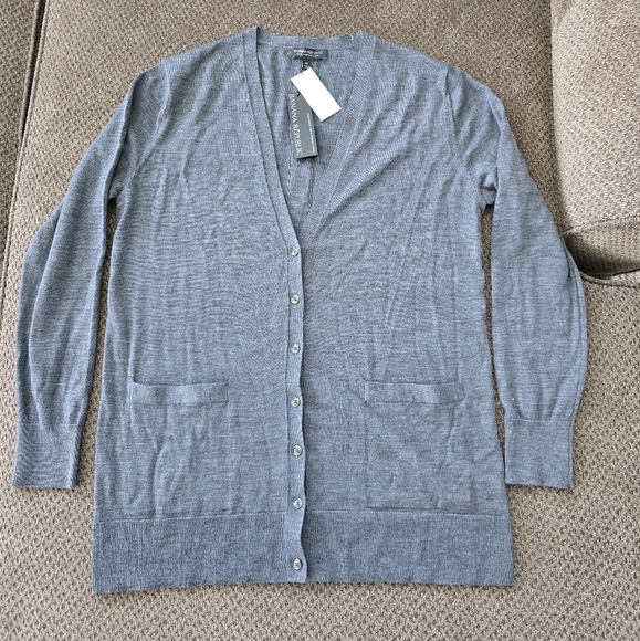 Banana Republic Merino Wool Sweater Cardigan Men Sz M Gray Long Sleeve ButtonUp - Picture 4 of 12